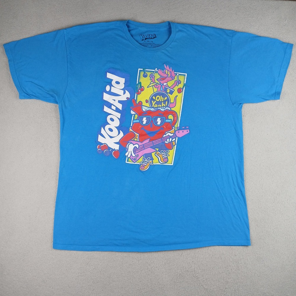Kool-Aid Graphic T-Shirt Mens XL Oh Yeah Rock Band Guitar Blue Y2k